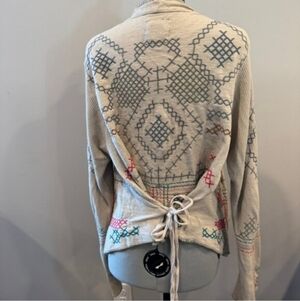 Johnny Was Biya Multicolor Embroidered Cardigan Sweater